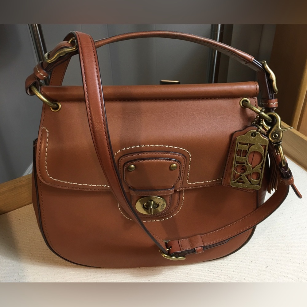 Coach Willis Legacy British Tan Leather Satchel Crossbody.